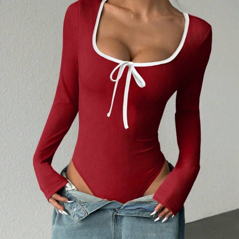 Women's Red Long Sleeve Bodysuit